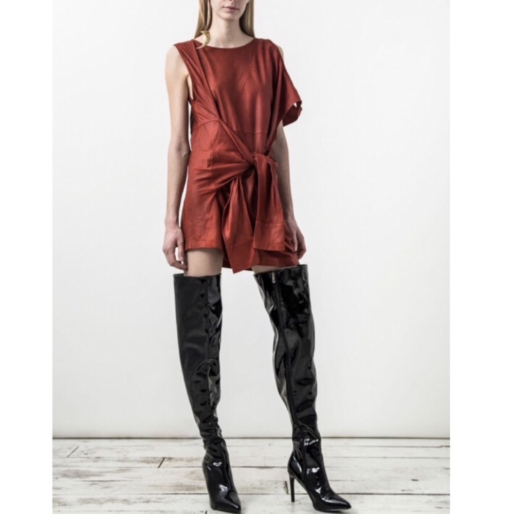 Nicholas K Saffron Red Leather Mini Dress